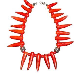 Authentic Spiked Coral Necklace Sterling Silver Beads Indian Jewelry Fashion Red